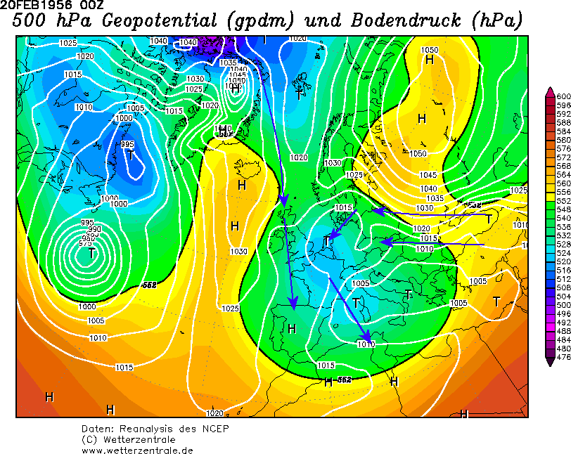 Pression atmospherique 20 Fevrier 1956