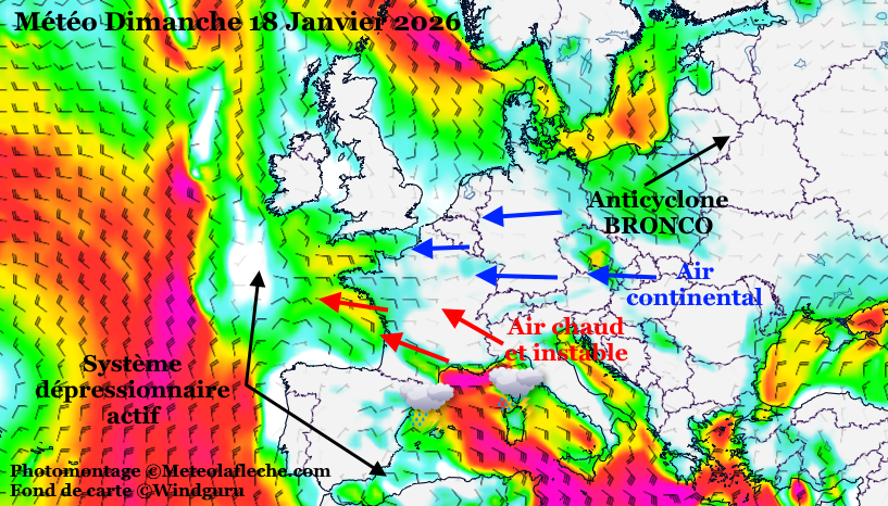 M�t�o Europe 18 Janvier 2026 syst�me d�pressionnaire espagnol