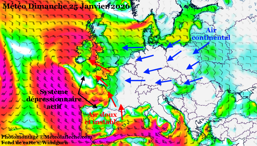 M�t�o Europe 25 Janvier 2026 syst�me d�pressionnaire espagnol