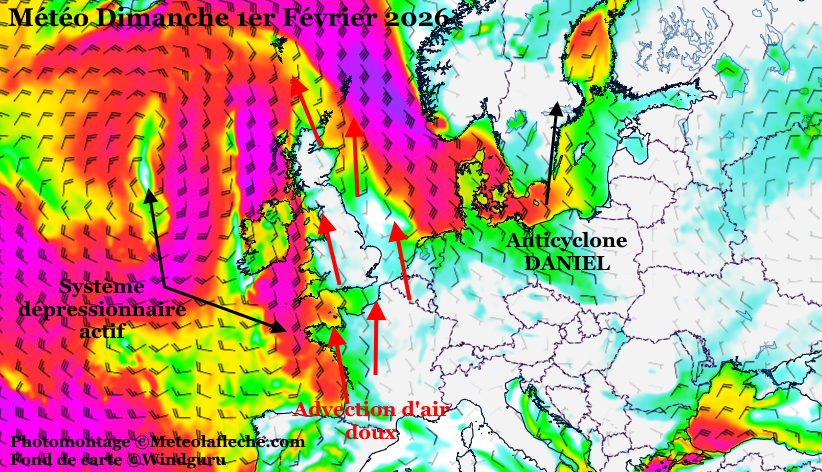 M�t�o Europe 1er F�vrier 2026 syst�me d�pressionnaire Atlantique